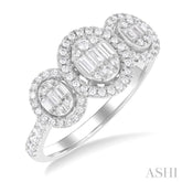 5/8 Ctw Oval Shape Past, Present & Future Fusion Baguette and Round Cut Diamond Engagement Ring in 14K White Gold